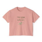 Love Songs Boxy Tee — 'Love songs say what hearts can't' Piano Graphic