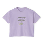 Love Songs Boxy Tee — 'Love songs say what hearts can't' Piano Graphic