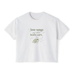 Love Songs Boxy Tee — 'Love songs say what hearts can't' Piano Graphic