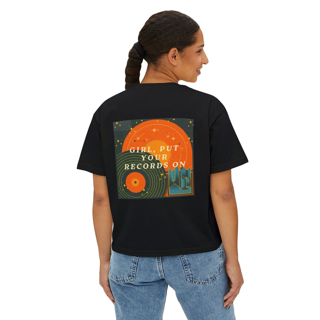 Love Songs Boxy Tee — 'Love songs say what hearts can't' Piano Graphic